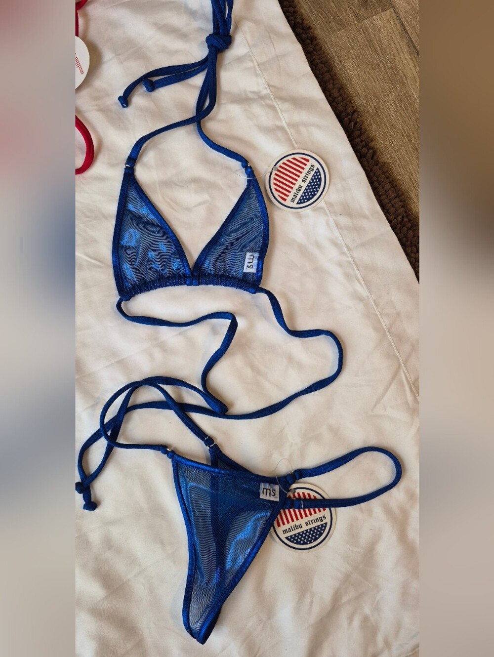 Malibu Strings sheer blue mesh micro bikini